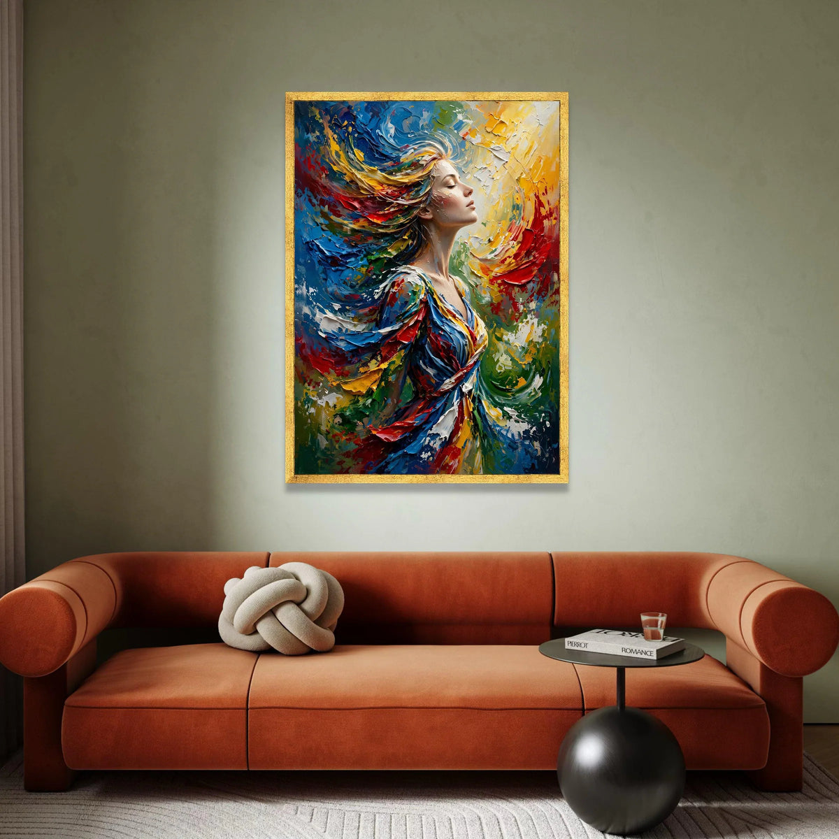 Vibrant Woman Portrait Canvas, Colorful Abstract Hair Swirl, Dynamic Modern Wall Art, Expressive Female Figure Canvas, Home Canvas Print Art