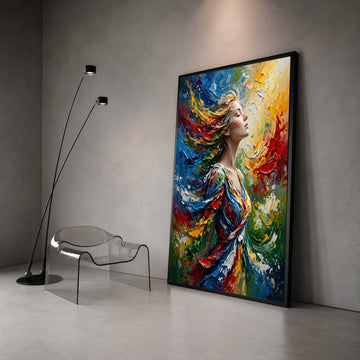 Vibrant Woman Portrait Canvas, Colorful Abstract Hair Swirl, Dynamic Modern Wall Art, Expressive Female Figure Canvas, Home Canvas Print Art