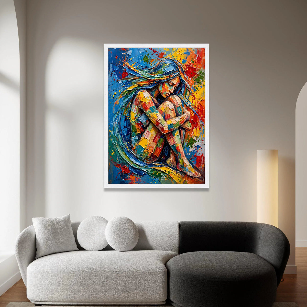 Colorful Abstract Woman Portrait Canvas, Vibrant Figurative Wall Art, Contemporary Home Decoration, Expressive Female Canvas Print Art