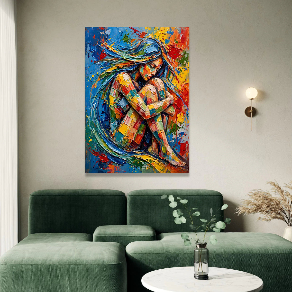 Colorful Abstract Woman Portrait Canvas, Vibrant Figurative Wall Art, Contemporary Home Decoration, Expressive Female Canvas Print Art