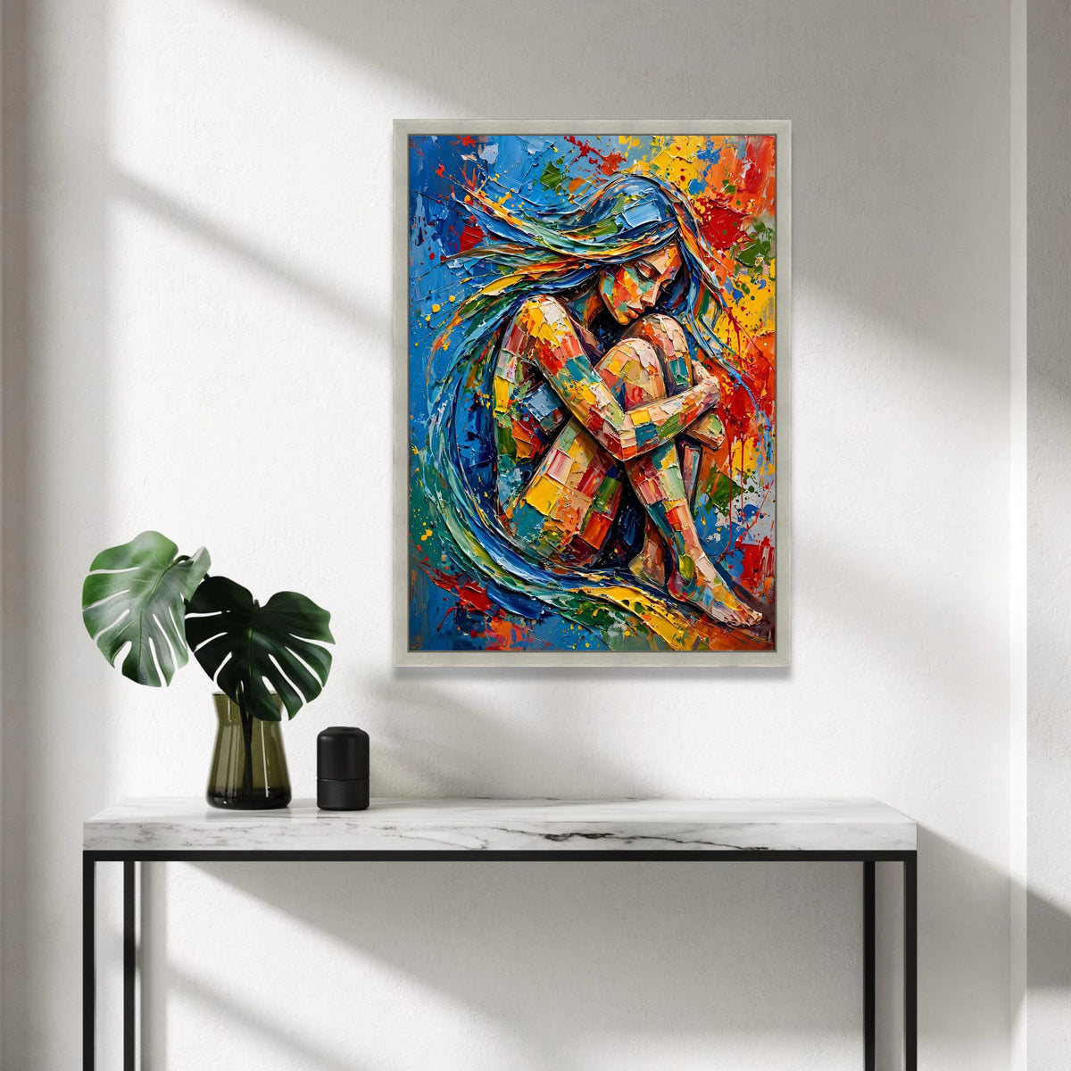Colorful Abstract Woman Portrait Canvas, Vibrant Figurative Wall Art, Contemporary Home Decoration, Expressive Female Canvas Print Art