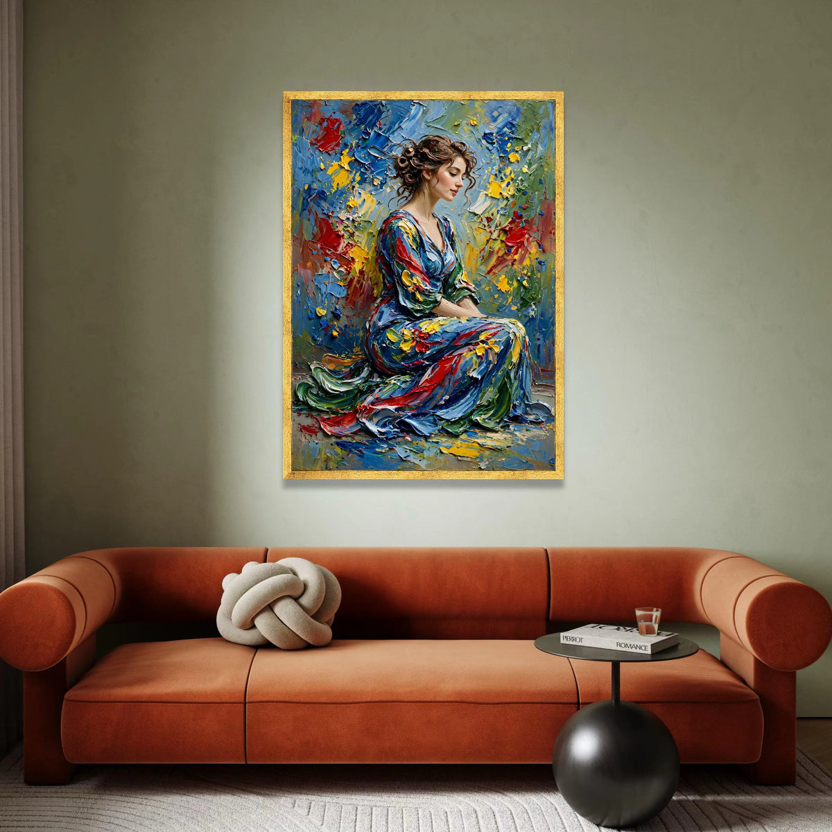 Elegant Woman Portrait Canvas, Colorful Dress Art, Abstract Floral Background, Contemporary Figurative Wall Art, Home Canvas Print Art