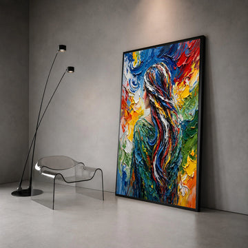Colorful Woman with Flowing Hair Canvas Wall Art, Abstract Portrait Painting, Vibrant Modern Canvas, Home Decoration Canvas Print Art