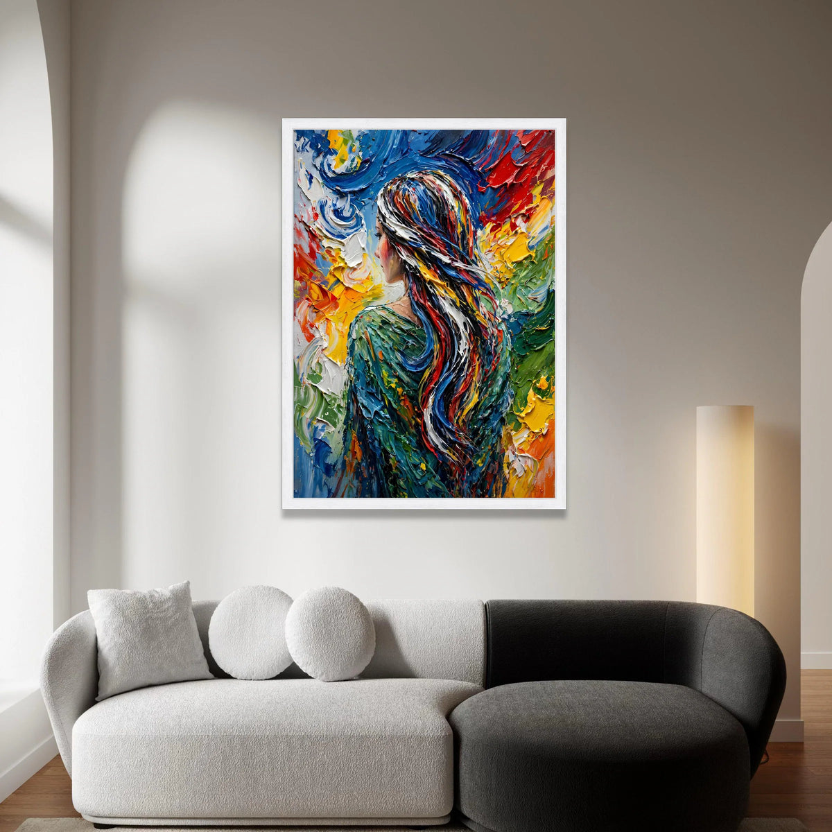 Colorful Woman with Flowing Hair Canvas Wall Art, Abstract Portrait Painting, Vibrant Modern Canvas, Home Decoration Canvas Print Art