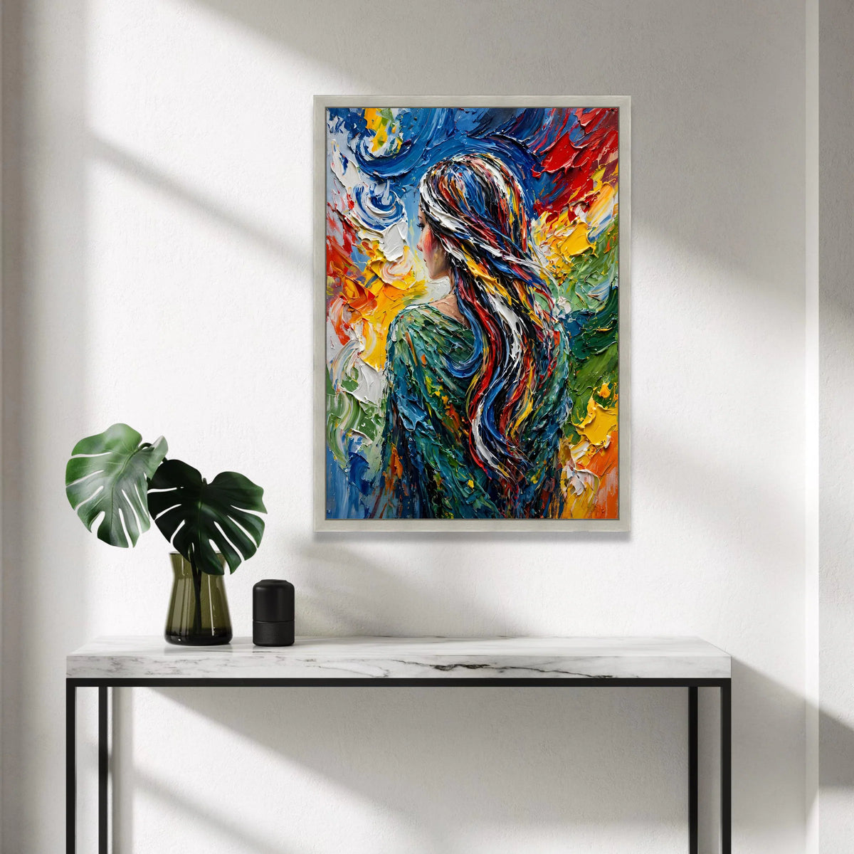 Colorful Woman with Flowing Hair Canvas Wall Art, Abstract Portrait Painting, Vibrant Modern Canvas, Home Decoration Canvas Print Art