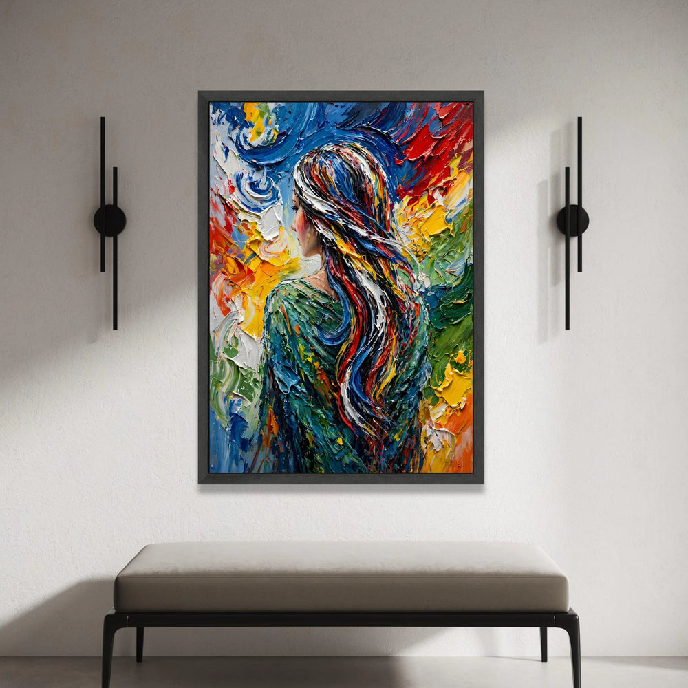 Colorful Woman with Flowing Hair Canvas Wall Art, Abstract Portrait Painting, Vibrant Modern Canvas, Home Decoration Canvas Print Art