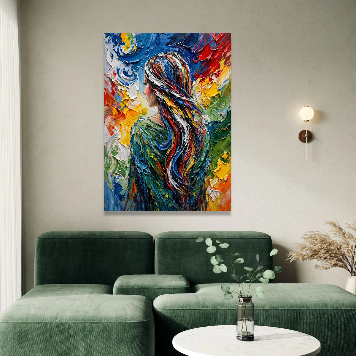 Colorful Woman with Flowing Hair Canvas Wall Art, Abstract Portrait Painting, Vibrant Modern Canvas, Home Decoration Canvas Print Art