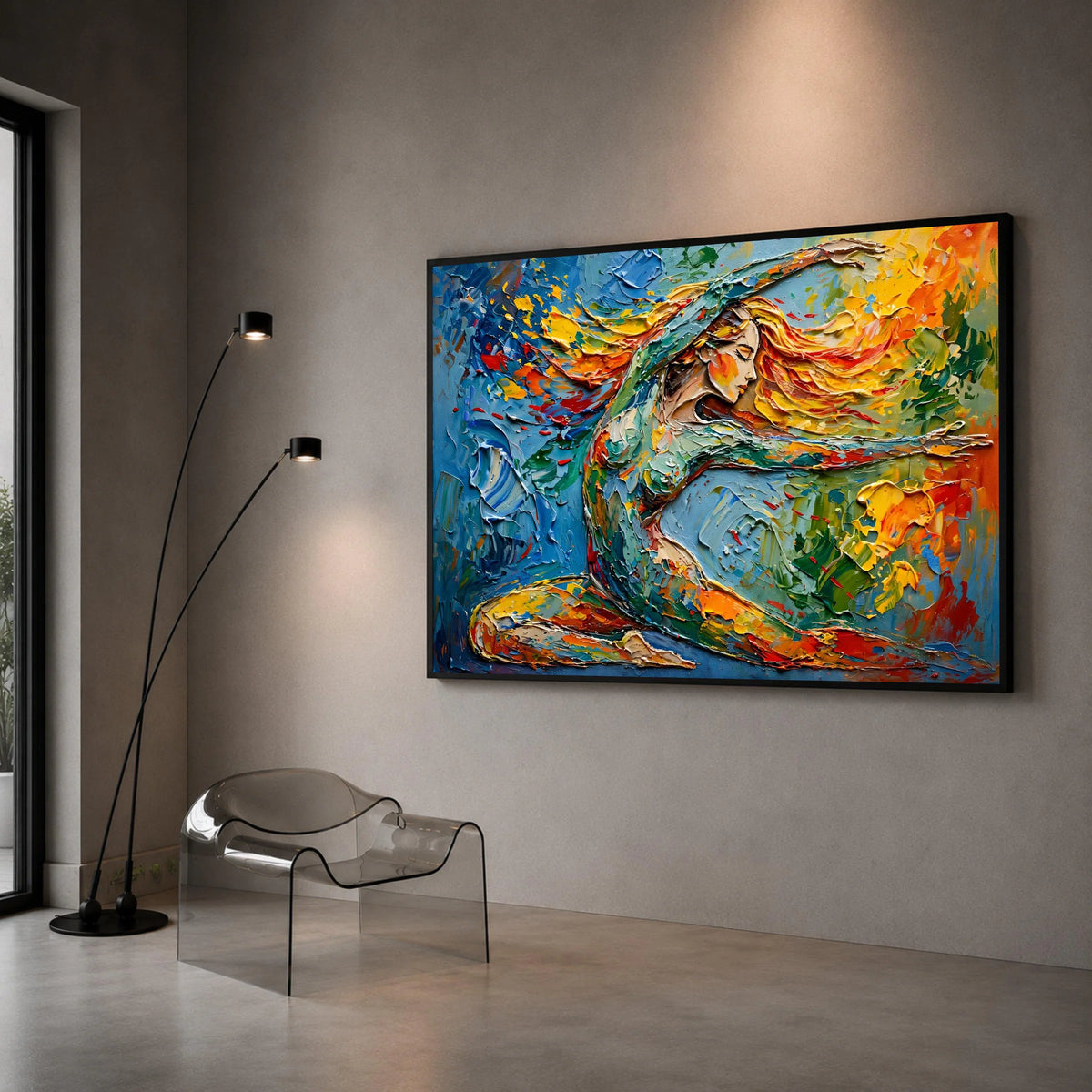 Energetic Dance Woman Portrait Canvas, Vibrant Colorful Abstract Wall Art, Dynamic Expression Painting, Modern Home Canvas Print Art