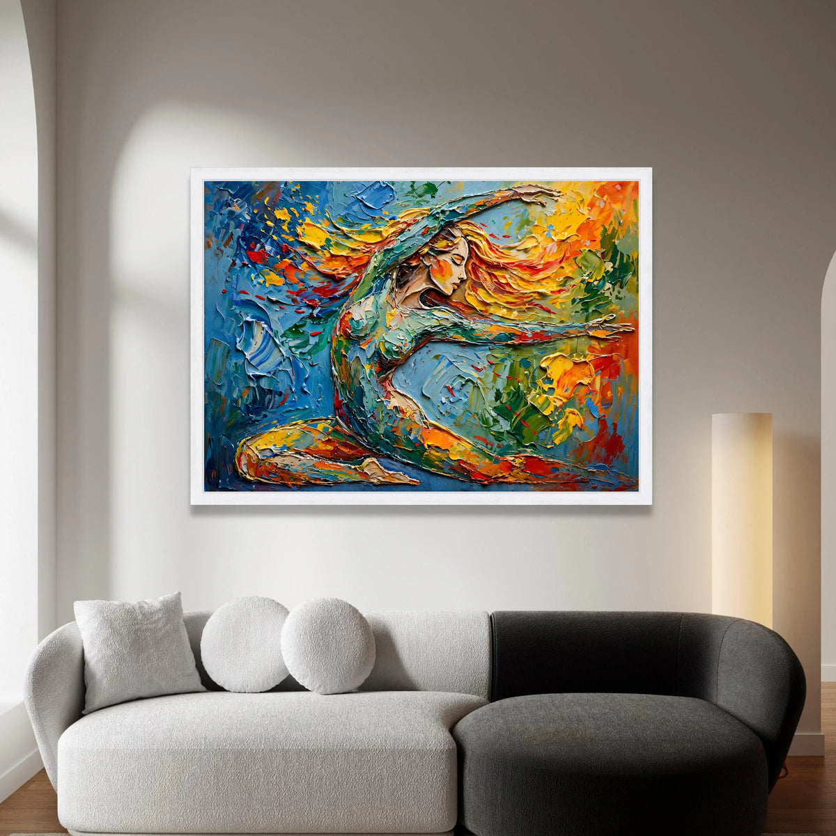 Energetic Dance Woman Portrait Canvas, Vibrant Colorful Abstract Wall Art, Dynamic Expression Painting, Modern Home Canvas Print Art