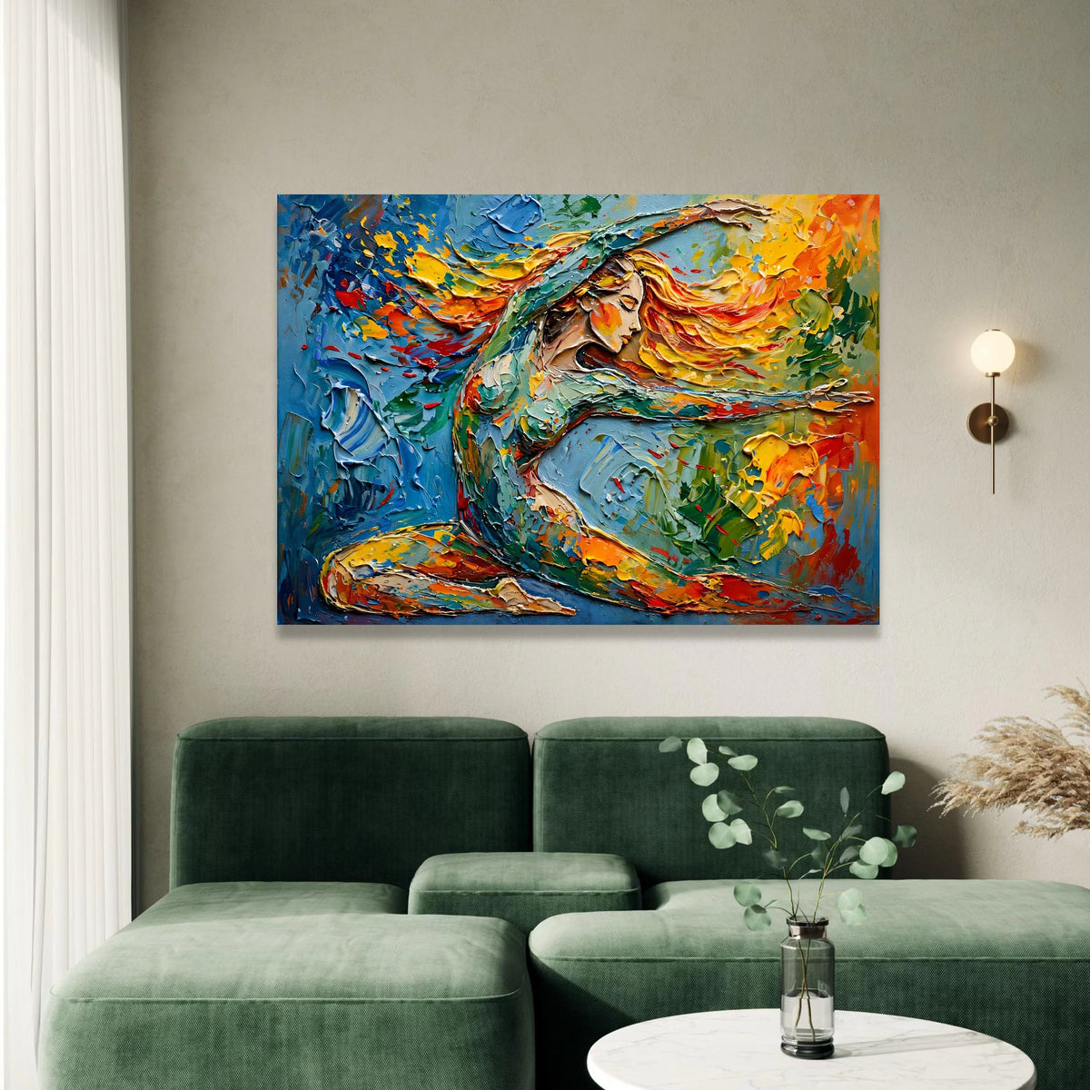 Energetic Dance Woman Portrait Canvas, Vibrant Colorful Abstract Wall Art, Dynamic Expression Painting, Modern Home Canvas Print Art