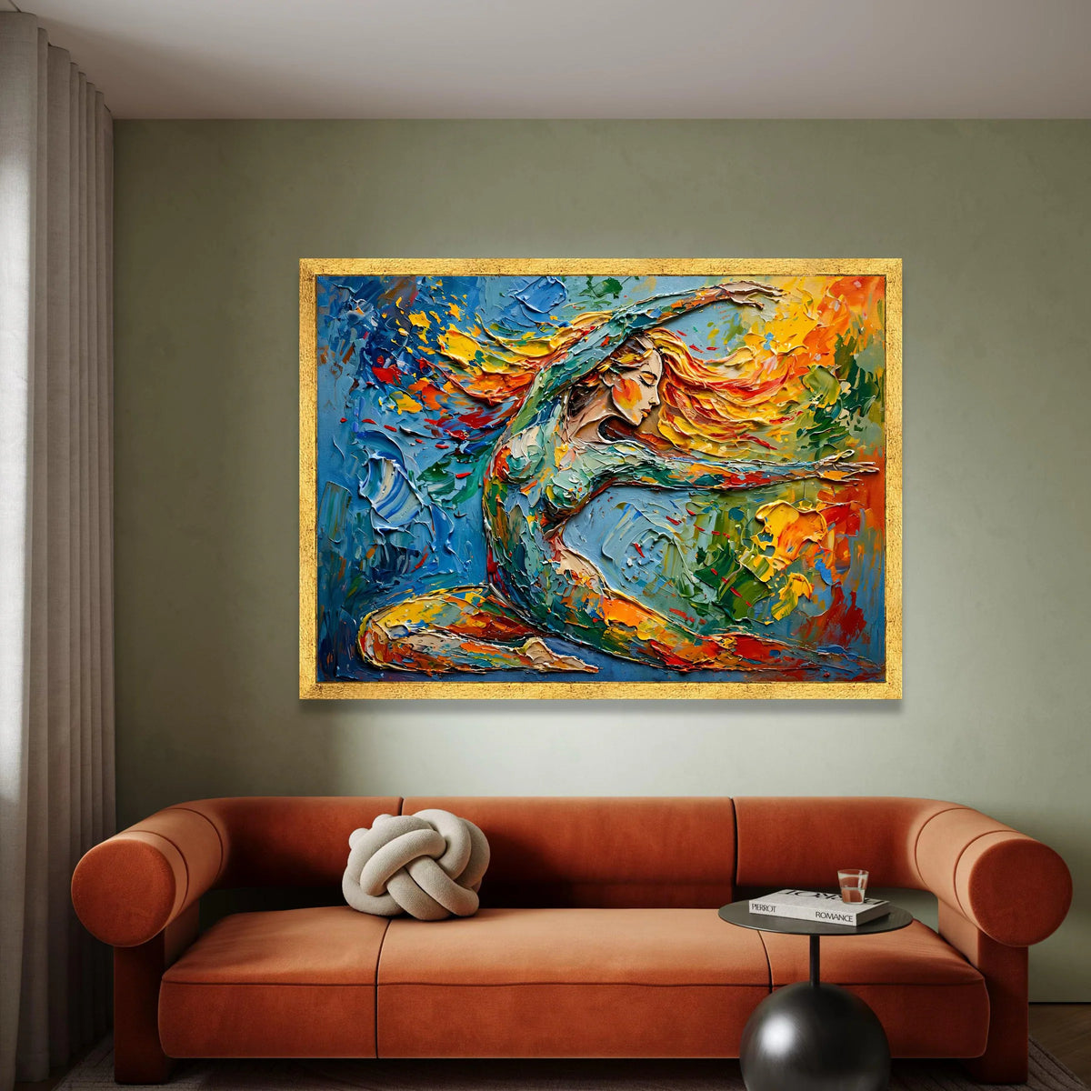 Energetic Dance Woman Portrait Canvas, Vibrant Colorful Abstract Wall Art, Dynamic Expression Painting, Modern Home Canvas Print Art
