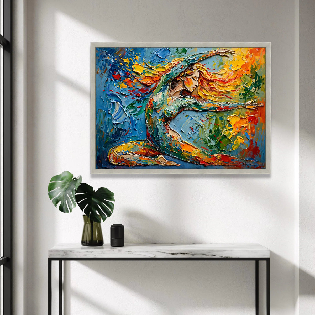 Energetic Dance Woman Portrait Canvas, Vibrant Colorful Abstract Wall Art, Dynamic Expression Painting, Modern Home Canvas Print Art