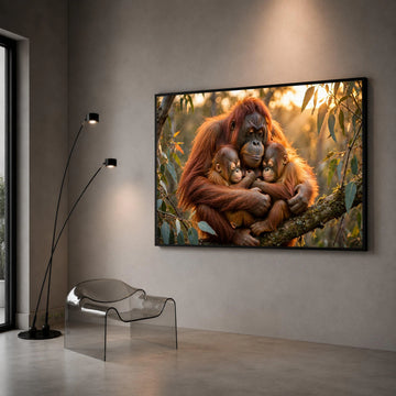 Loving Orangutan Family Embrace Canvas Wall Art, Wildlife Animal Portrait, Jungle Nature Decor, Heartwarming Animal Canvas, Canvas Print Art