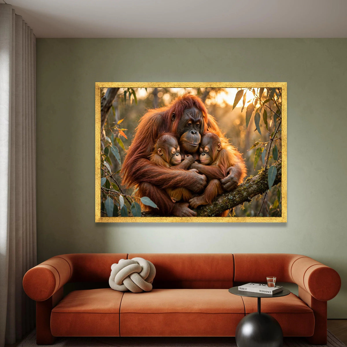Loving Orangutan Family Embrace Canvas Wall Art, Wildlife Animal Portrait, Jungle Nature Decor, Heartwarming Animal Canvas, Canvas Print Art