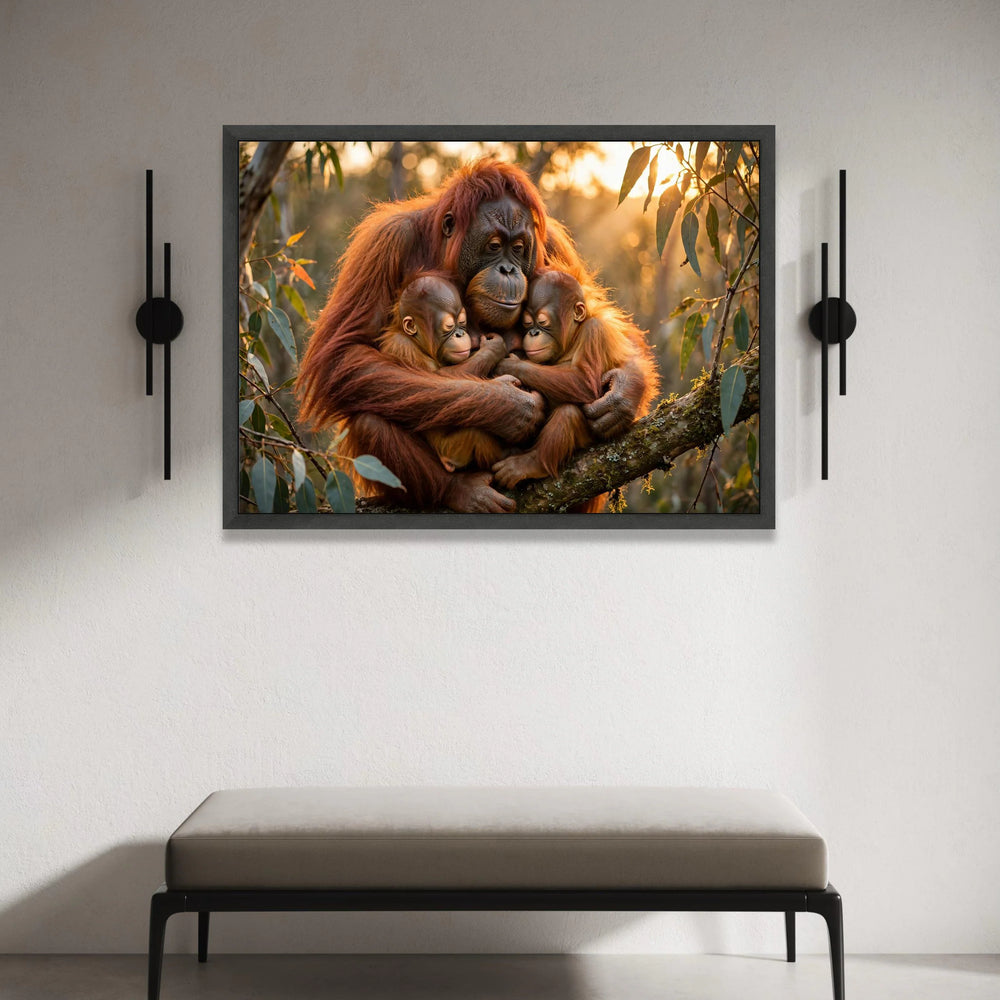 Loving Orangutan Family Embrace Canvas Wall Art, Wildlife Animal Portrait, Jungle Nature Decor, Heartwarming Animal Canvas, Canvas Print Art