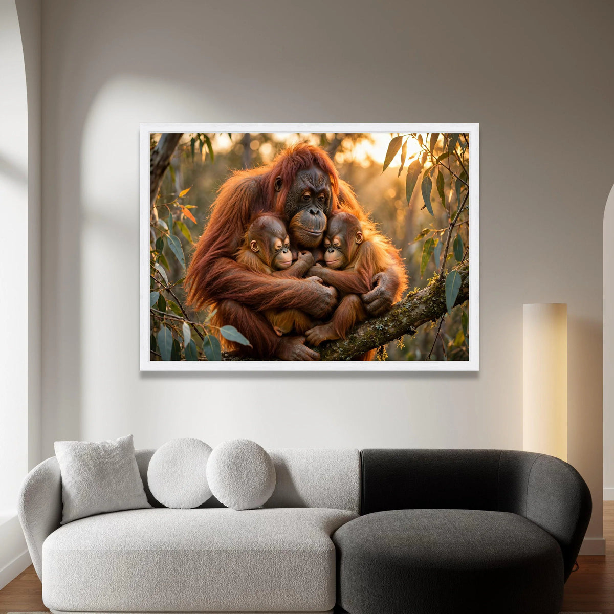 Loving Orangutan Family Embrace Canvas Wall Art, Wildlife Animal Portrait, Jungle Nature Decor, Heartwarming Animal Canvas, Canvas Print Art