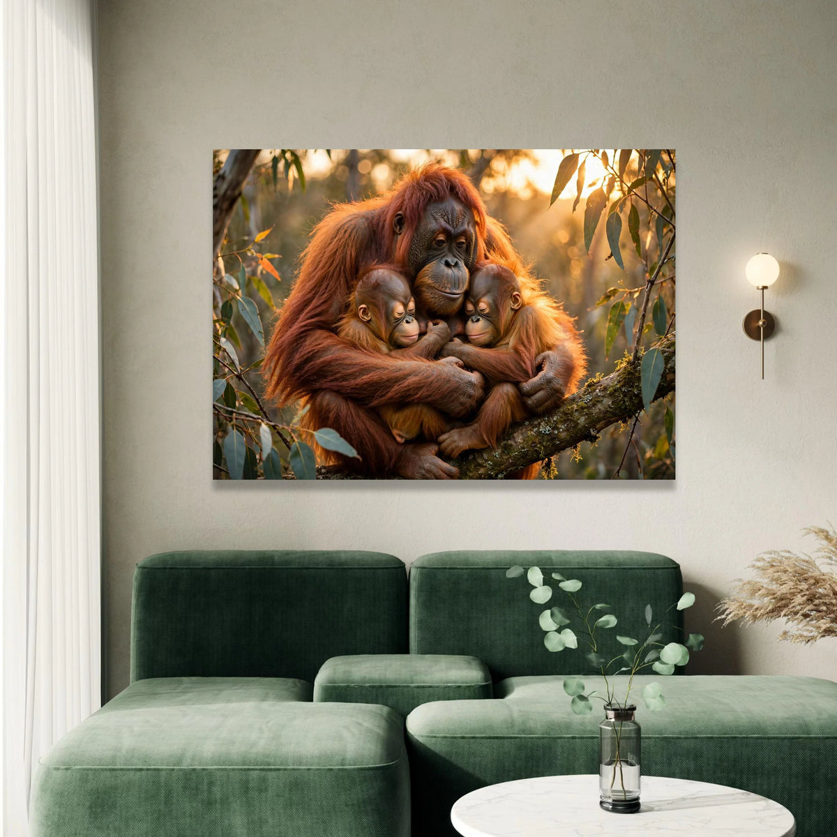 Loving Orangutan Family Embrace Canvas Wall Art, Wildlife Animal Portrait, Jungle Nature Decor, Heartwarming Animal Canvas, Canvas Print Art