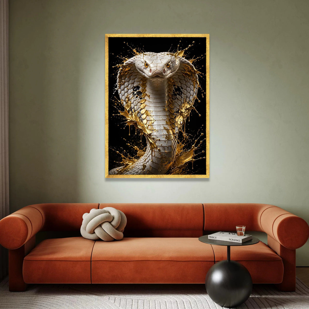 Majestic White Cobra Canvas, Gold Splash Wall Art, Exotic Snake Portrait, Modern Animal Canvas, Bold Nature Decoration Canvas Print Art