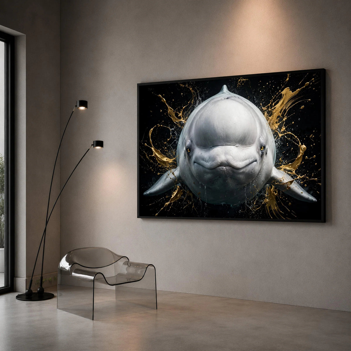 Playful Beluga Whale Portrait Canvas, Marine Animal Wall Art, Ocean Wildlife Canvas Print, Splashing Water Design, Home Canvas Print Art