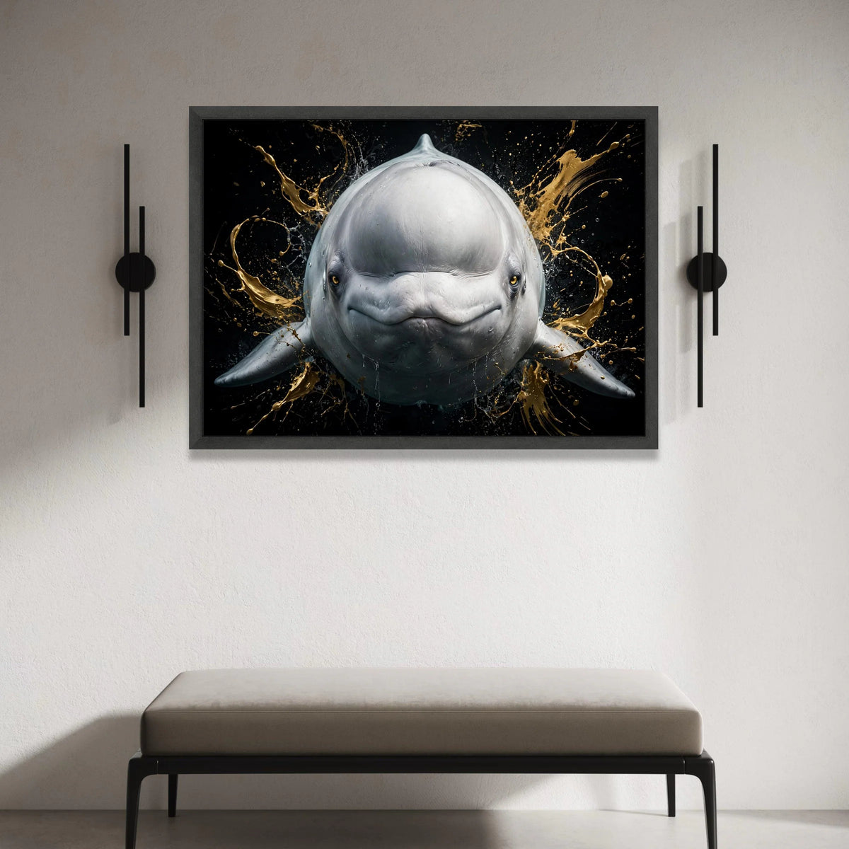 Playful Beluga Whale Portrait Canvas, Marine Animal Wall Art, Ocean Wildlife Canvas Print, Splashing Water Design, Home Canvas Print Art