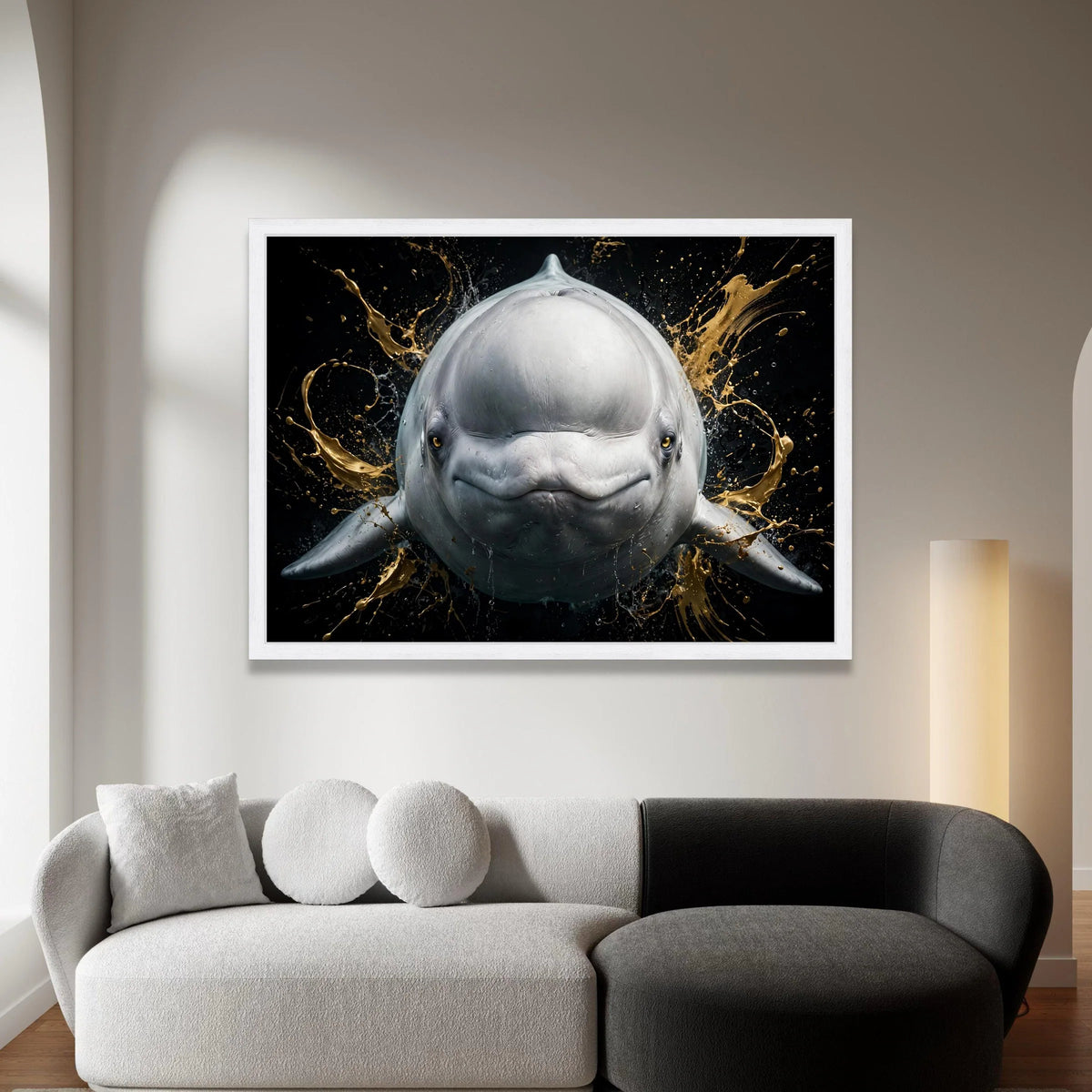 Playful Beluga Whale Portrait Canvas, Marine Animal Wall Art, Ocean Wildlife Canvas Print, Splashing Water Design, Home Canvas Print Art