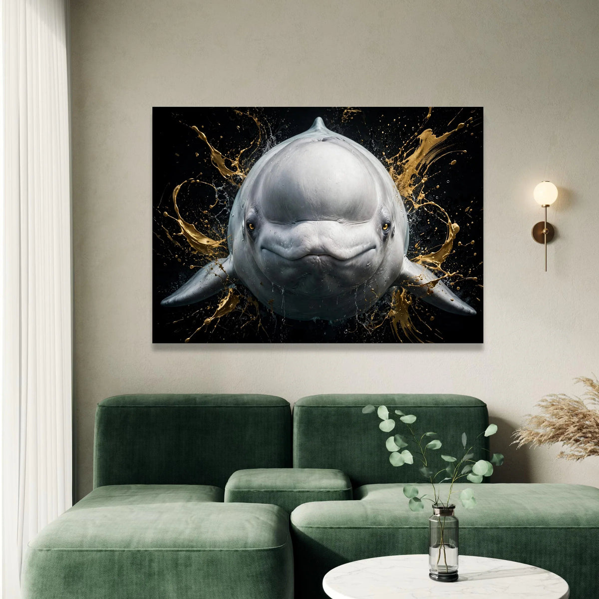 Playful Beluga Whale Portrait Canvas, Marine Animal Wall Art, Ocean Wildlife Canvas Print, Splashing Water Design, Home Canvas Print Art