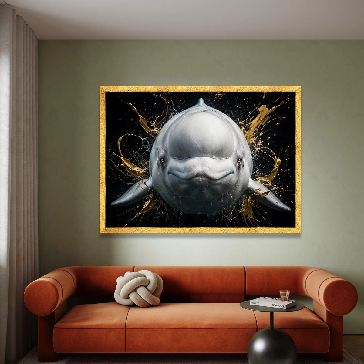 Playful Beluga Whale Portrait Canvas, Marine Animal Wall Art, Ocean Wildlife Canvas Print, Splashing Water Design, Home Canvas Print Art
