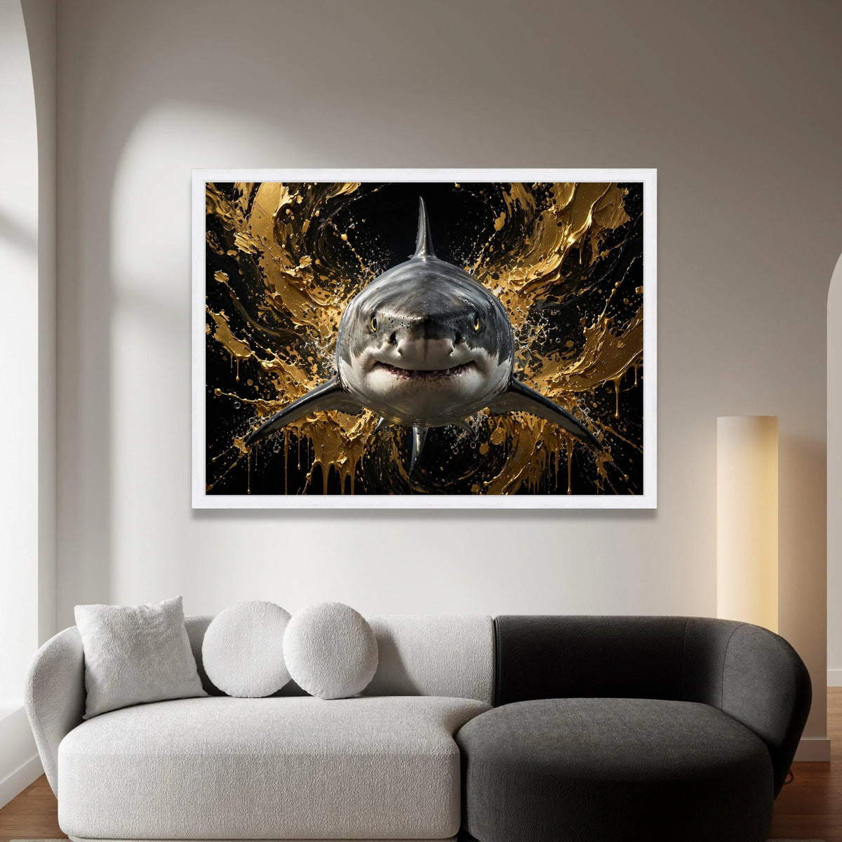 Majestic Great White Shark Canvas, Marine Life Wall Art, Ocean Predator Design, Bold Underwater Canvas, Contemporary Canvas Print Art