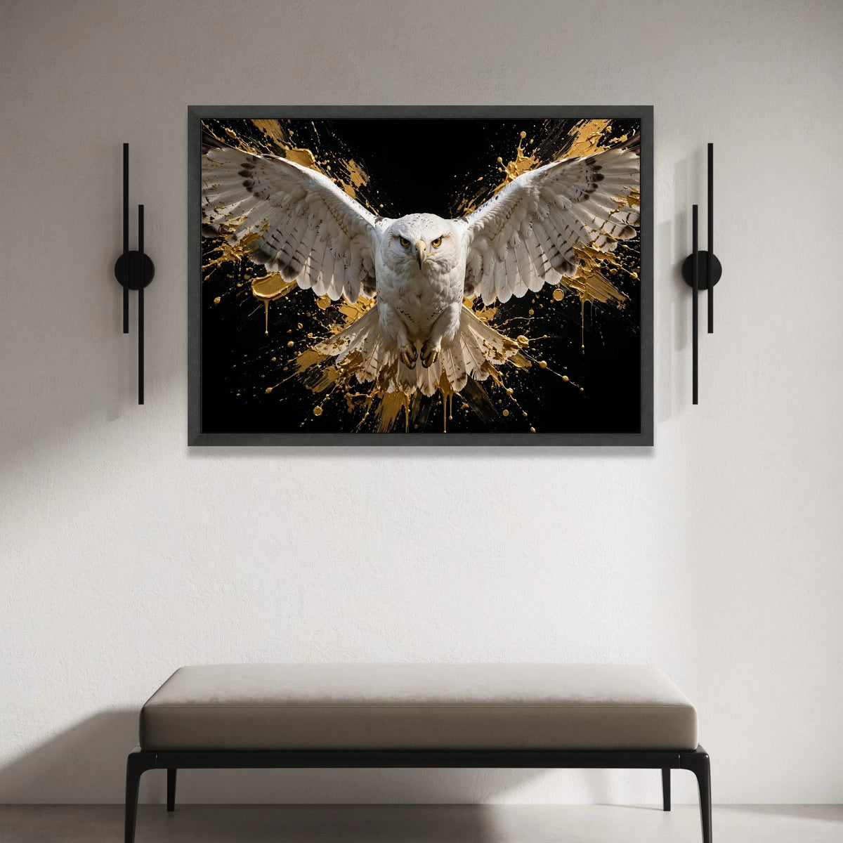 Majestic White Hawk Flight Canvas, Bold Bird Wall Art, Abstract Splash Background, Contemporary Wildlife Canvas, Nature Canvas Print Art