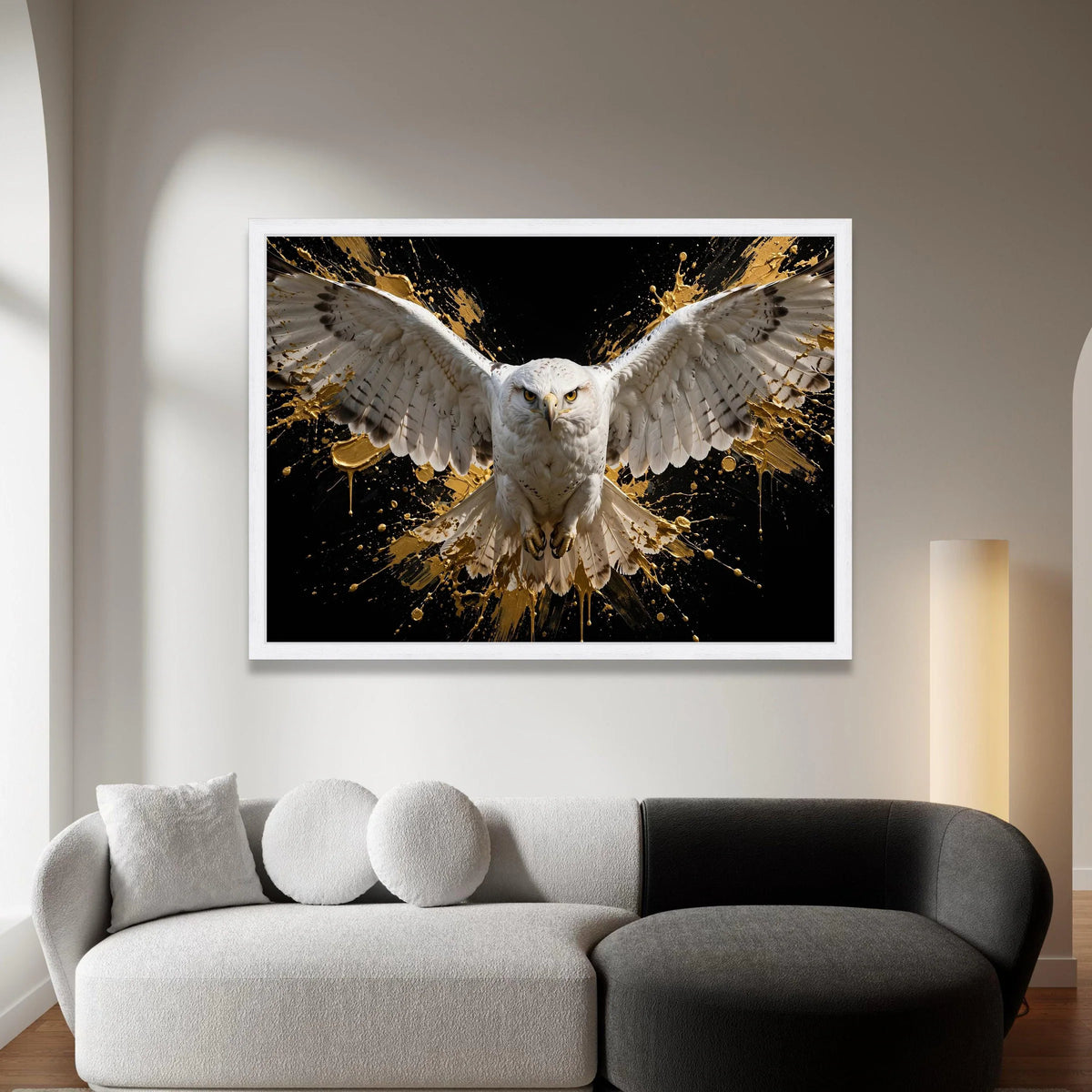 Majestic White Hawk Flight Canvas, Bold Bird Wall Art, Abstract Splash Background, Contemporary Wildlife Canvas, Nature Canvas Print Art