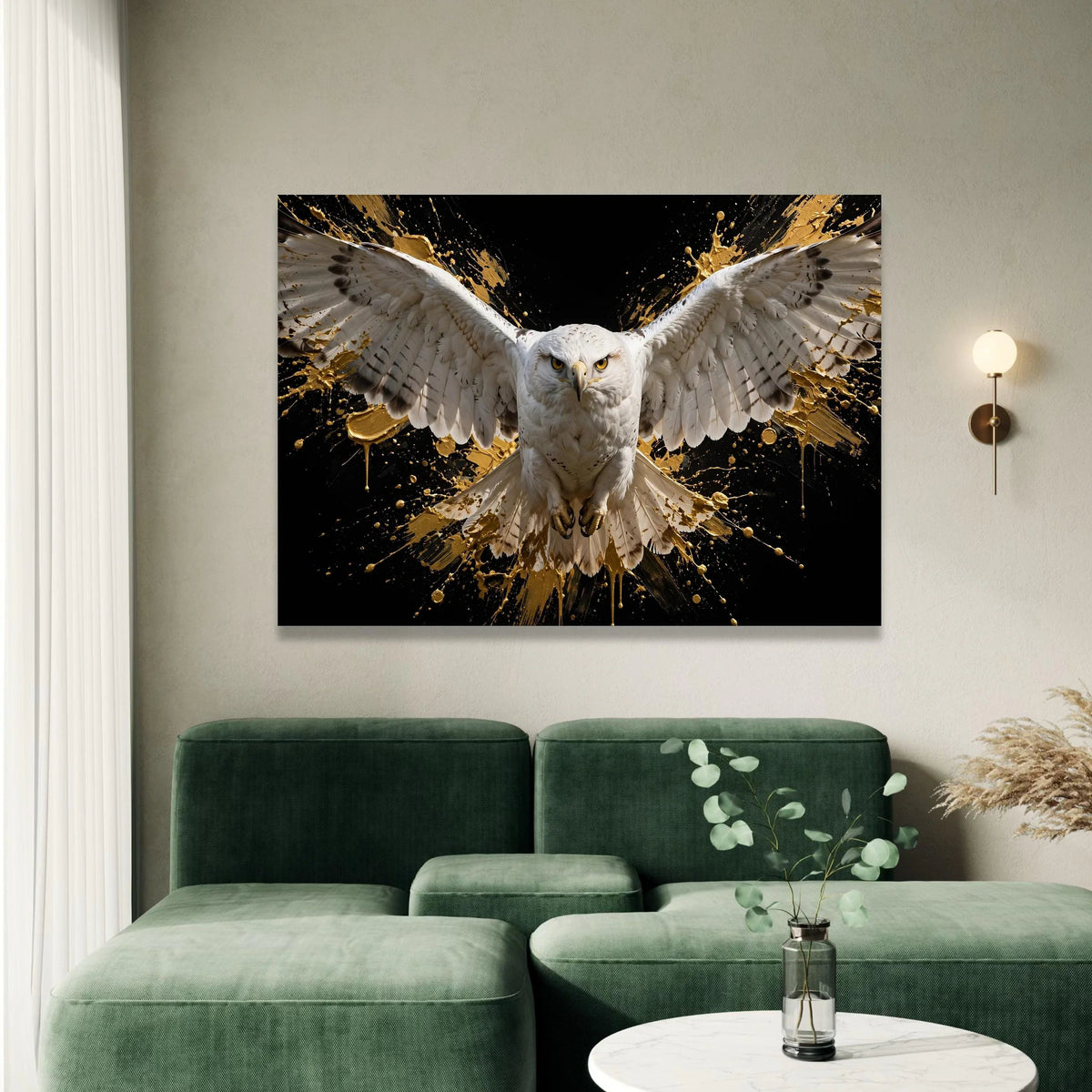 Majestic White Hawk Flight Canvas, Bold Bird Wall Art, Abstract Splash Background, Contemporary Wildlife Canvas, Nature Canvas Print Art