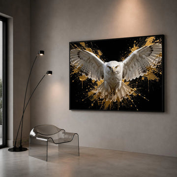 Majestic White Hawk Flight Canvas, Bold Bird Wall Art, Abstract Splash Background, Contemporary Wildlife Canvas, Nature Canvas Print Art