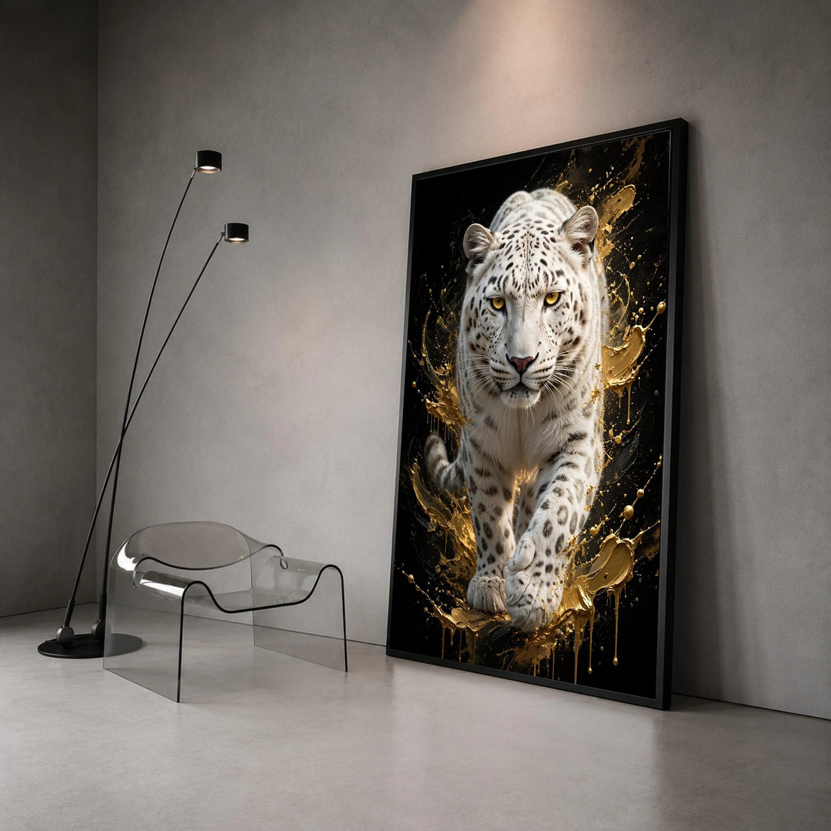 Majestic Snow Leopard Canvas Wall Art, Fierce Wildlife Animal Print, Modern Nature Decoration, Luxury Home Canvas Art Canvas Print Art