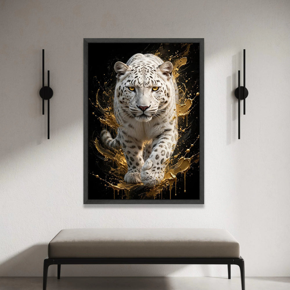 Majestic Snow Leopard Canvas Wall Art, Fierce Wildlife Animal Print, Modern Nature Decoration, Luxury Home Canvas Art Canvas Print Art