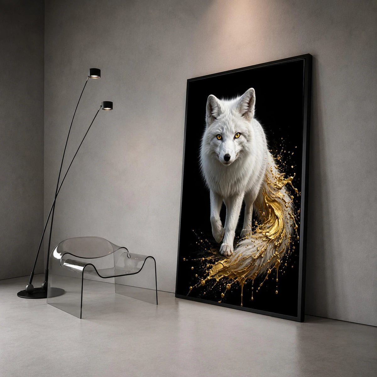 Majestic Arctic Fox Canvas Wall Art, White Fox with Golden Splash, Wildlife Nature Canvas, Animal Print Decoration, Modern Canvas Print Art