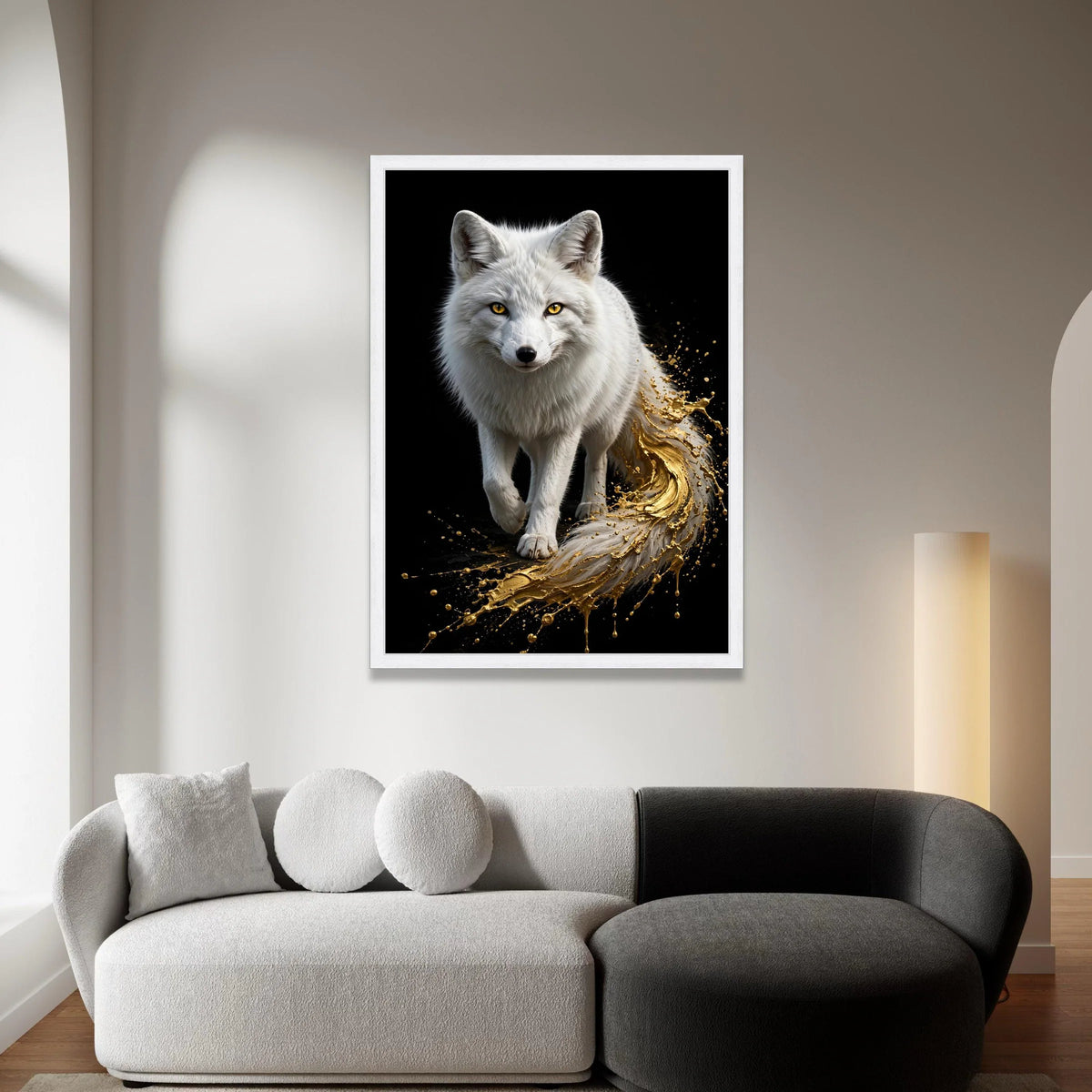 Majestic Arctic Fox Canvas Wall Art, White Fox with Golden Splash, Wildlife Nature Canvas, Animal Print Decoration, Modern Canvas Print Art