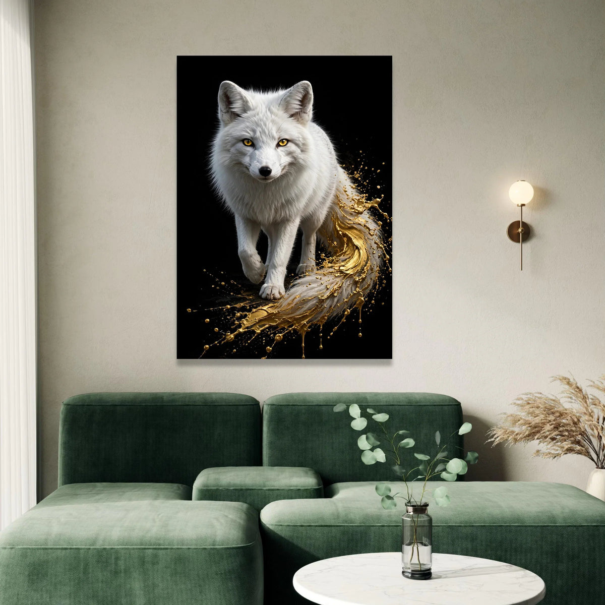 Majestic Arctic Fox Canvas Wall Art, White Fox with Golden Splash, Wildlife Nature Canvas, Animal Print Decoration, Modern Canvas Print Art