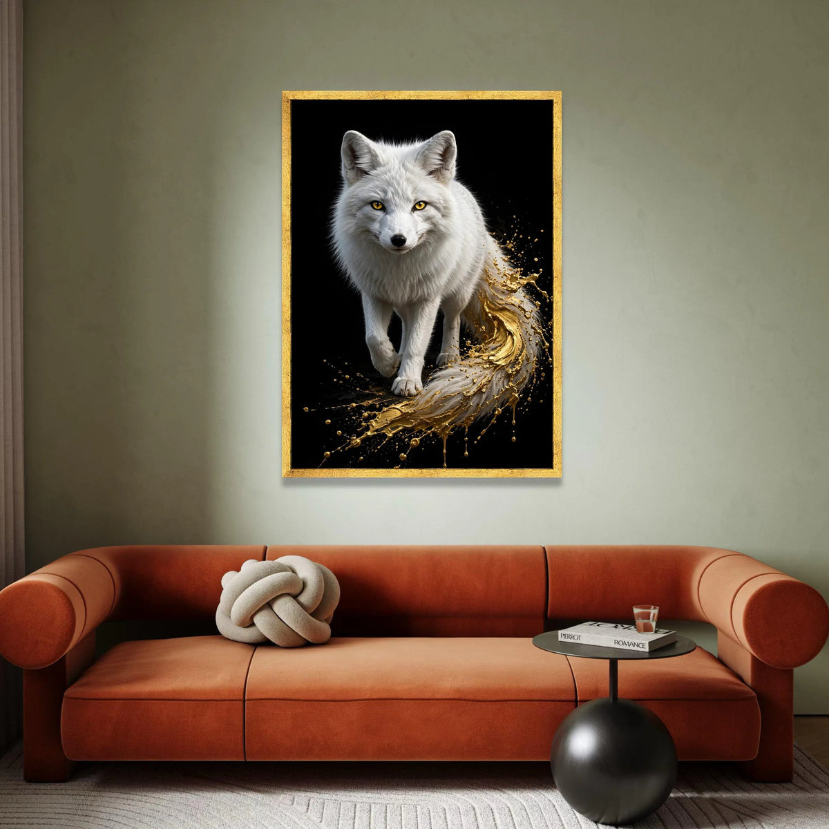 Majestic Arctic Fox Canvas Wall Art, White Fox with Golden Splash, Wildlife Nature Canvas, Animal Print Decoration, Modern Canvas Print Art