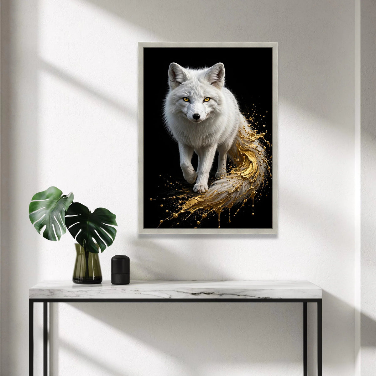 Majestic Arctic Fox Canvas Wall Art, White Fox with Golden Splash, Wildlife Nature Canvas, Animal Print Decoration, Modern Canvas Print Art
