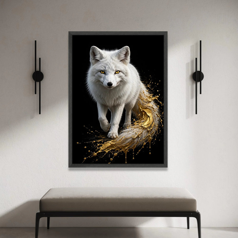 Majestic Arctic Fox Canvas Wall Art, White Fox with Golden Splash, Wildlife Nature Canvas, Animal Print Decoration, Modern Canvas Print Art