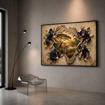 African Wildlife Canvas, Gorilla and Chimpanzee Art, Safari Jungle Wall Decor, Nature Landscape Canvas, Exotic Animal Canvas Print Art