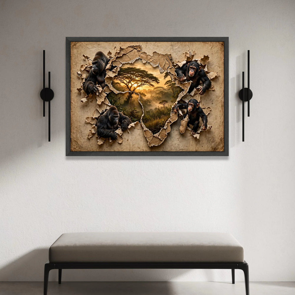 African Wildlife Canvas, Gorilla and Chimpanzee Art, Safari Jungle Wall Decor, Nature Landscape Canvas, Exotic Animal Canvas Print Art
