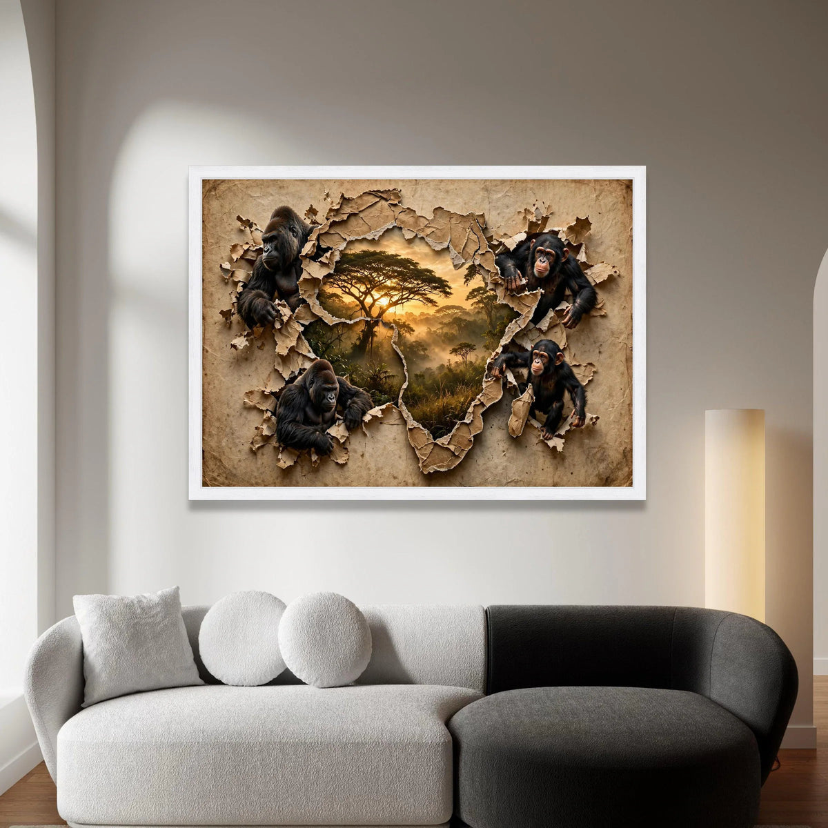 African Wildlife Canvas, Gorilla and Chimpanzee Art, Safari Jungle Wall Decor, Nature Landscape Canvas, Exotic Animal Canvas Print Art
