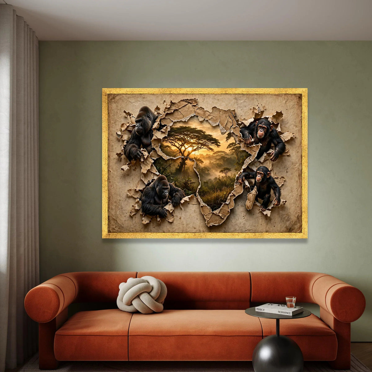 African Wildlife Canvas, Gorilla and Chimpanzee Art, Safari Jungle Wall Decor, Nature Landscape Canvas, Exotic Animal Canvas Print Art