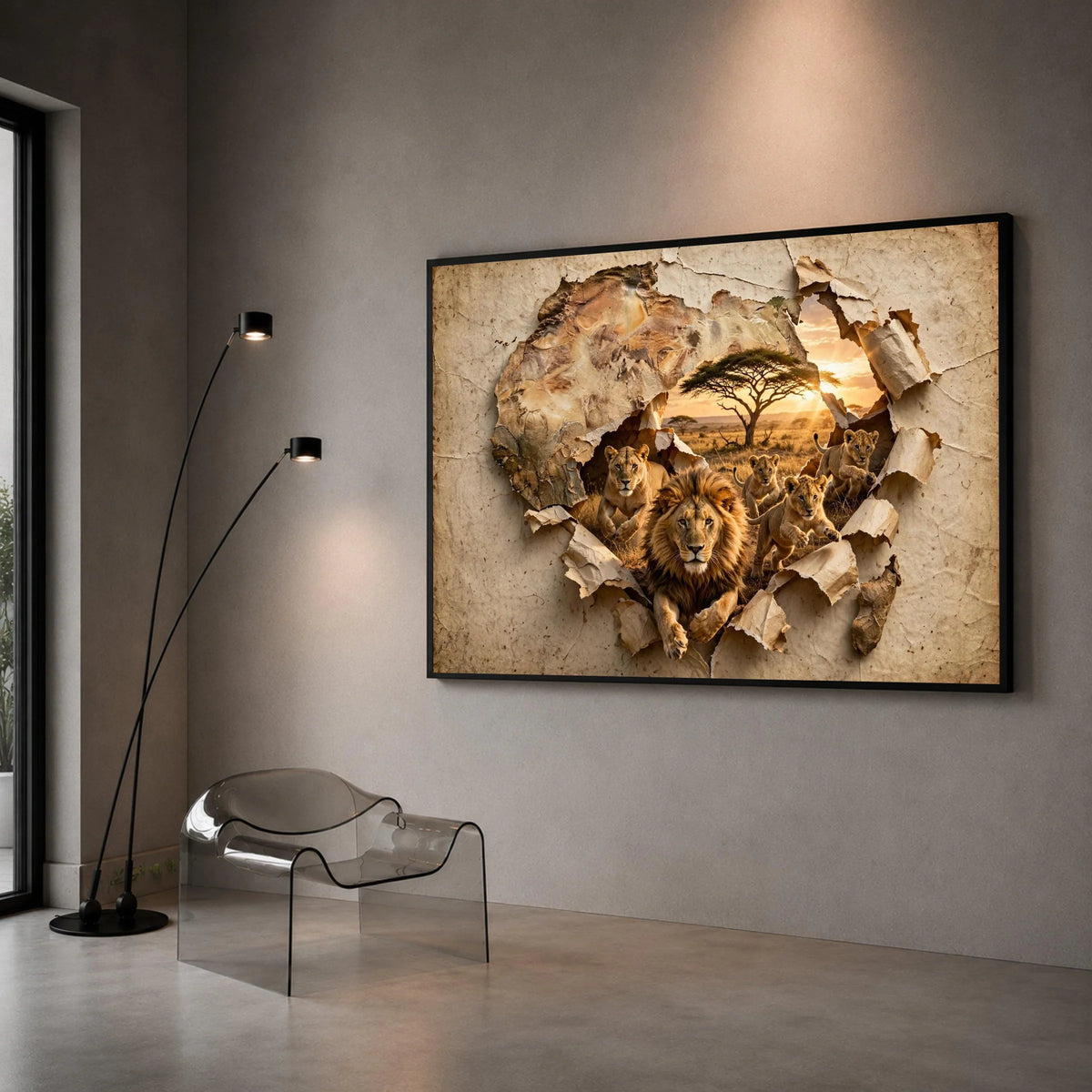 Majestic Lion Family Canvas, African Wildlife Wall Art, Savannah Sunset Scene, Safari Nature Canvas, Animal Wall Decoration Canvas Print Art