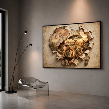 Majestic Lion Family Canvas, African Wildlife Wall Art, Savannah Sunset Scene, Safari Nature Canvas, Animal Wall Decoration Canvas Print Art