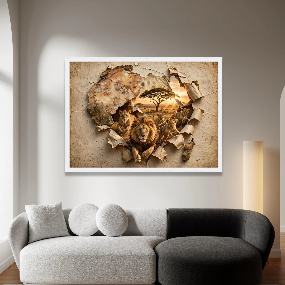 Majestic Lion Family Canvas, African Wildlife Wall Art, Savannah Sunset Scene, Safari Nature Canvas, Animal Wall Decoration Canvas Print Art