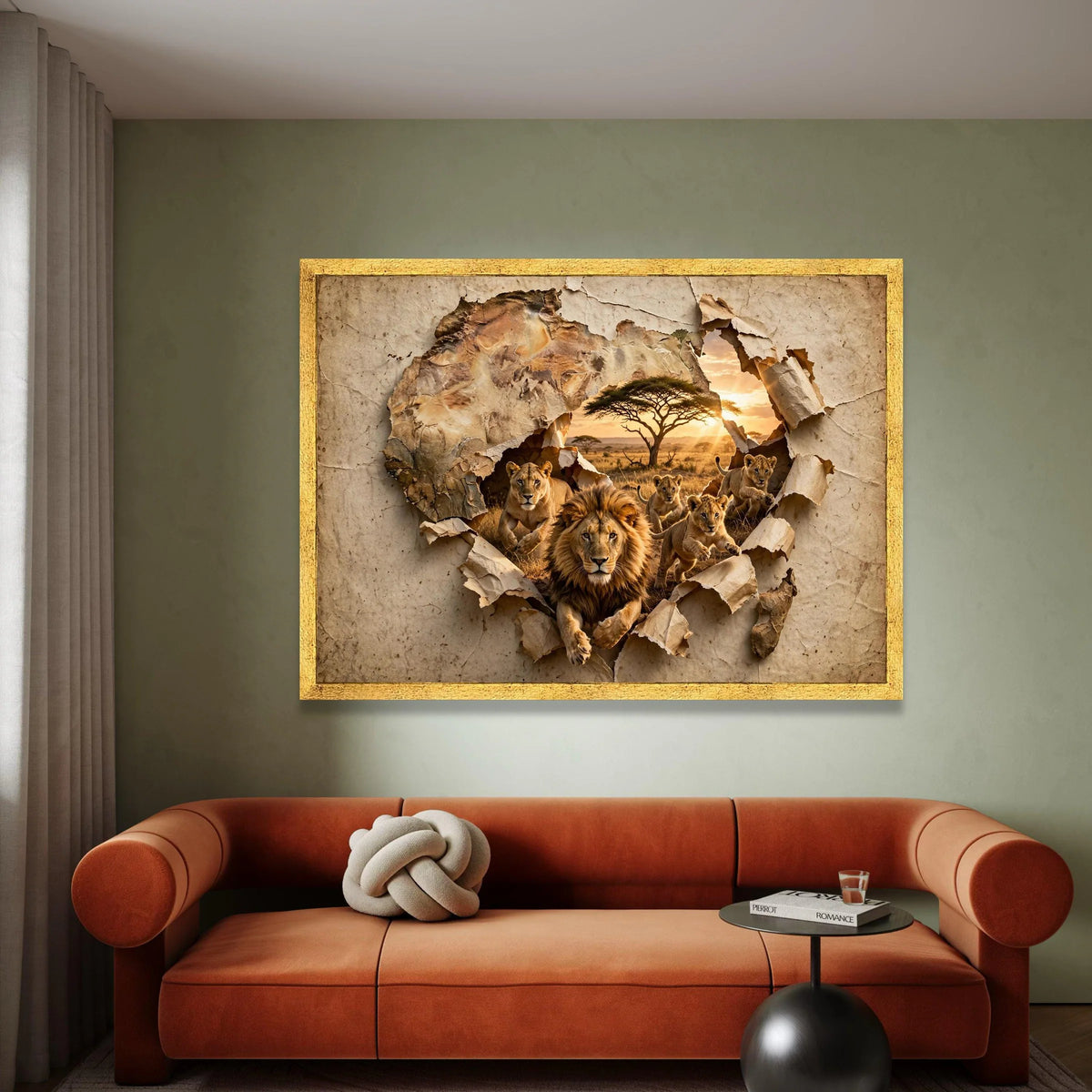 Majestic Lion Family Canvas, African Wildlife Wall Art, Savannah Sunset Scene, Safari Nature Canvas, Animal Wall Decoration Canvas Print Art