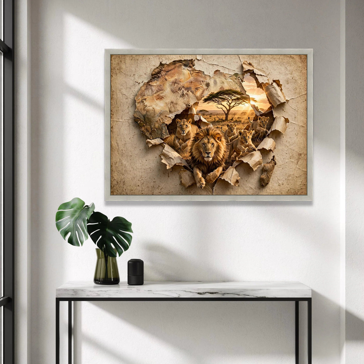 Majestic Lion Family Canvas, African Wildlife Wall Art, Savannah Sunset Scene, Safari Nature Canvas, Animal Wall Decoration Canvas Print Art