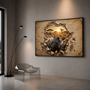 Majestic Rhino Safari Canvas, African Wildlife Wall Art, Nature Landscape Canvas, Birds Flight, Savanna Sunset Canvas Canvas Print Art